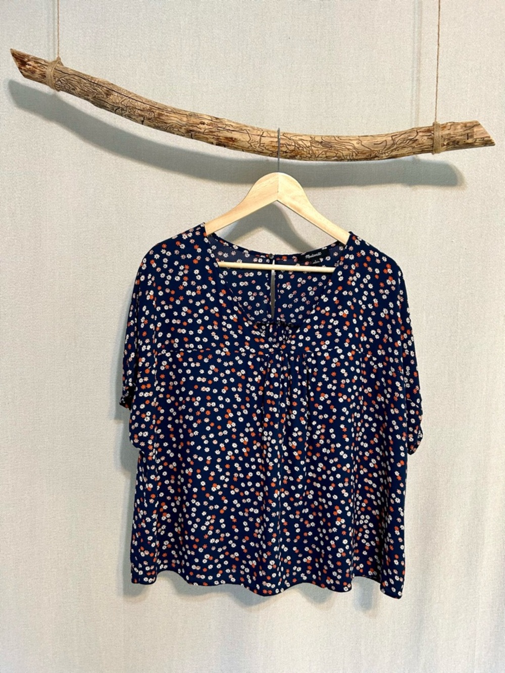 Madewell Navy Floral Blouse - Relaxed Peasant Top